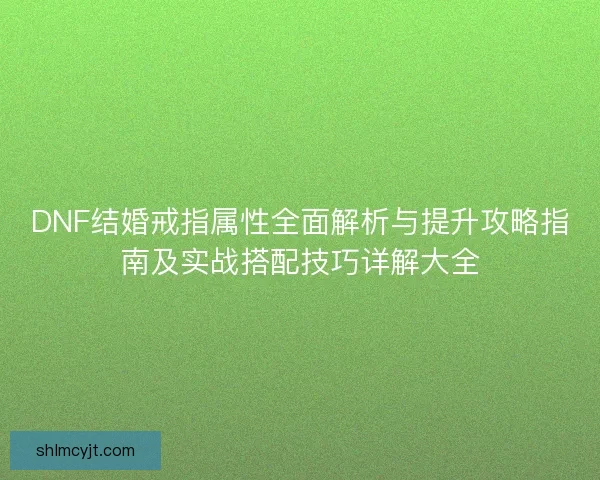 DNF结婚戒指属性全面解析与提升攻略指南及实战搭配技巧详解大全